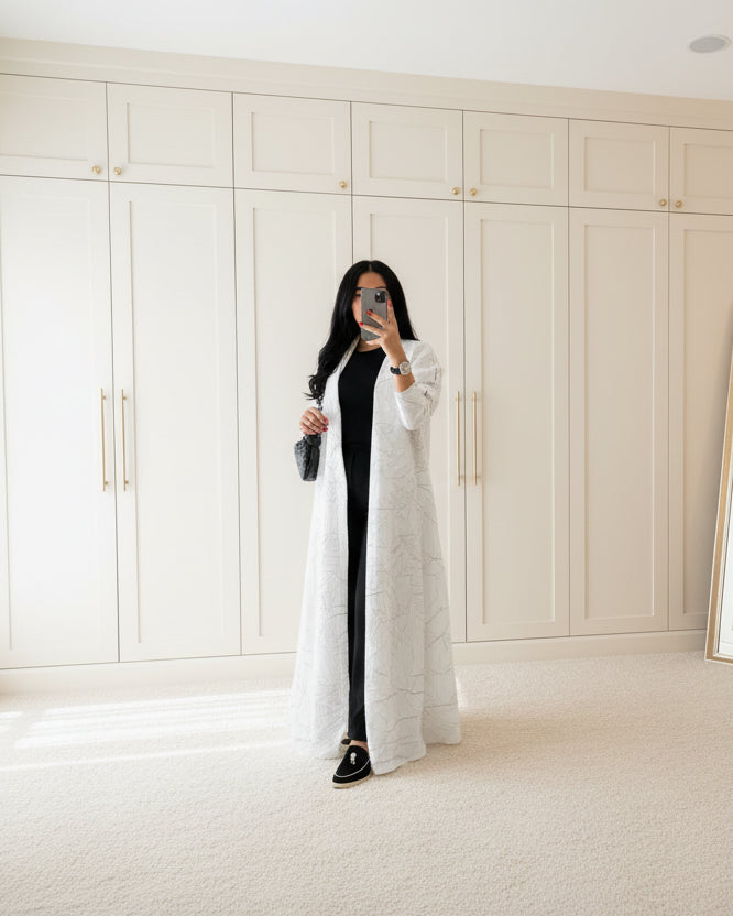 Contrast-Trim Open Abaya for Layering, product view 9