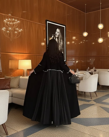 Black Pearl-Embellished Modest Maxi Dress for Eid, product view 2 2
