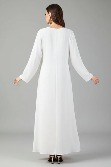 White Solid Modest Maxi Dress for Eid, product view 4 2
