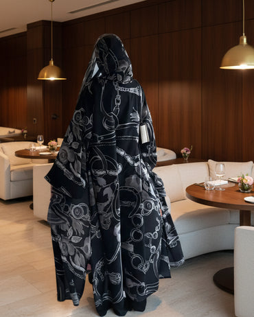 Black Floral Abaya and Hijab Set Style 04 for Eid, product view 2 2