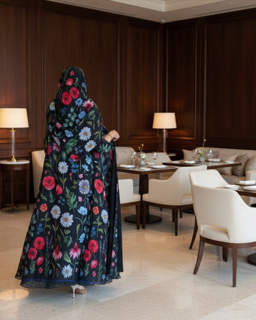 Black Floral Maxi Dress and Hijab Set, product view 2 2
