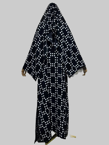 Black Polka Dot Patchwork Open Abaya for Everyday Wear, product view 3 2