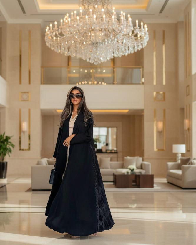 Black solid open abaya
