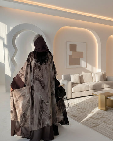 Brown Tie-Dye Abaya and Hijab Set for Eid, product view 2 2