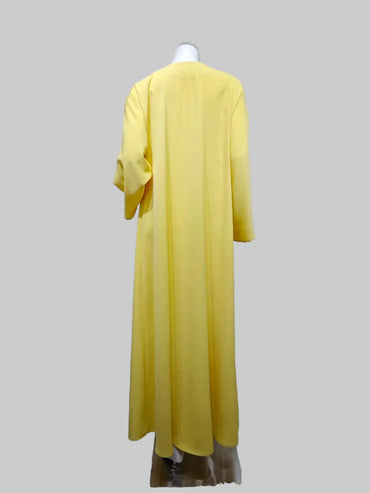 Yellow Contrast-Trim Open Abaya for Everyday Wear, product view 5 2