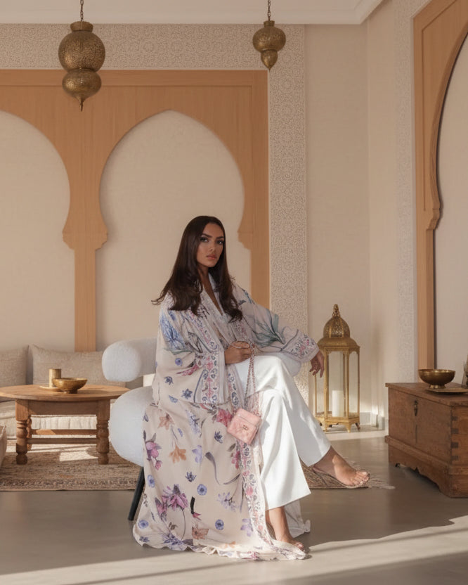 Floral Open Abaya for Layering, product view 1 1