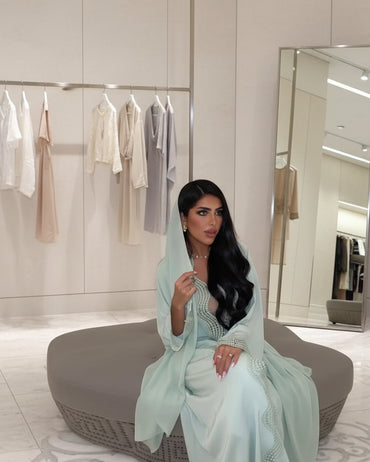 Lace-Trim Open Abaya for Everyday Wear, product view 2 2