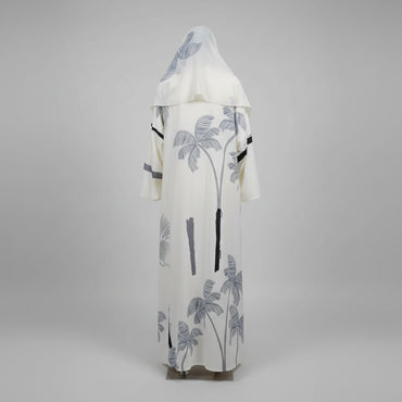 White Botanical Abaya and Hijab Set, product view 7 2