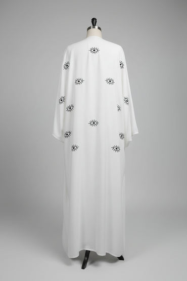 White Eye Print Open Abaya for Everyday Wear, product view 2 2