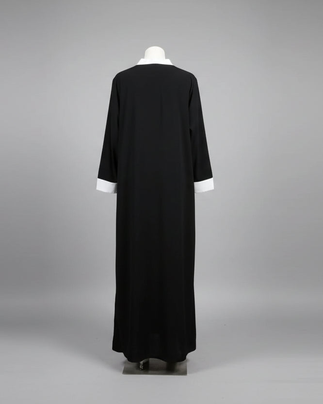 Black Wave-Trim Patchwork Open Abaya for Eid, product view 2