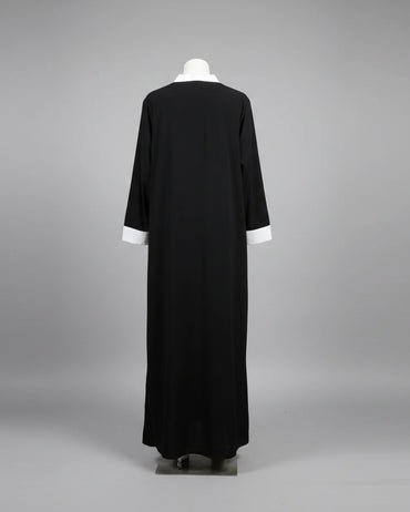 Black Wave-Trim Patchwork Open Abaya for Eid, product view 2 2
