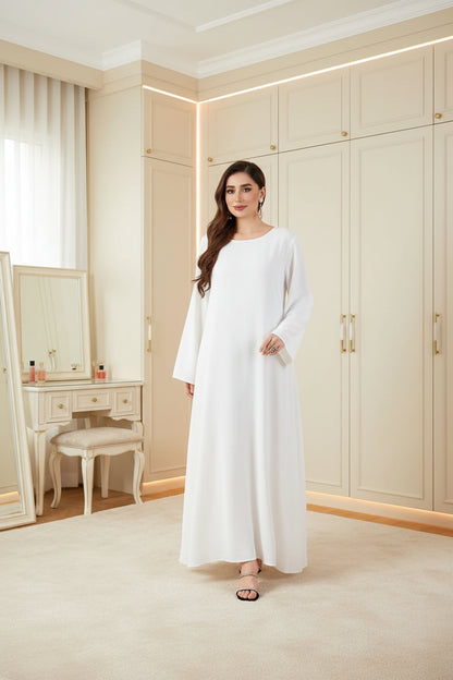 White Solid Modest Maxi Dress for Eid, product view 3 4