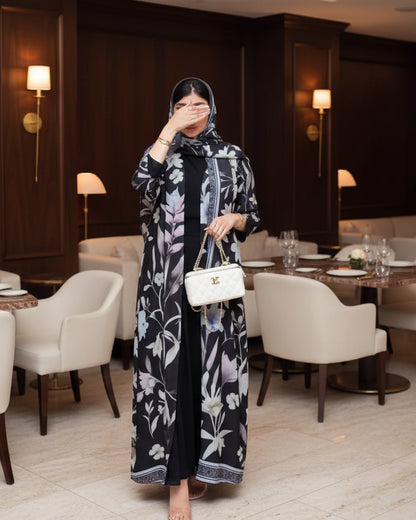 Black Floral Abaya and Hijab Set Style 03 for Everyday Wear, product view 4 5
