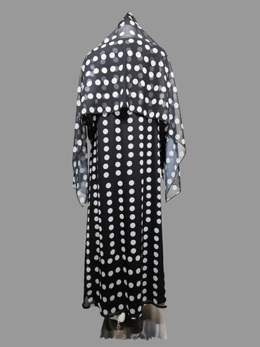 Black Polka Dot Lace-Trim Abaya and Hijab Set, product view 6 2