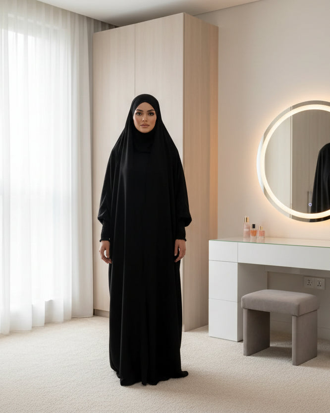 Black Solid Jilbab for Everyday Wear, product view 5