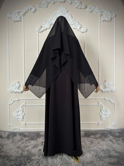 Black Scallop-Lace Abaya and Hijab Set for Eid, product view 5 4