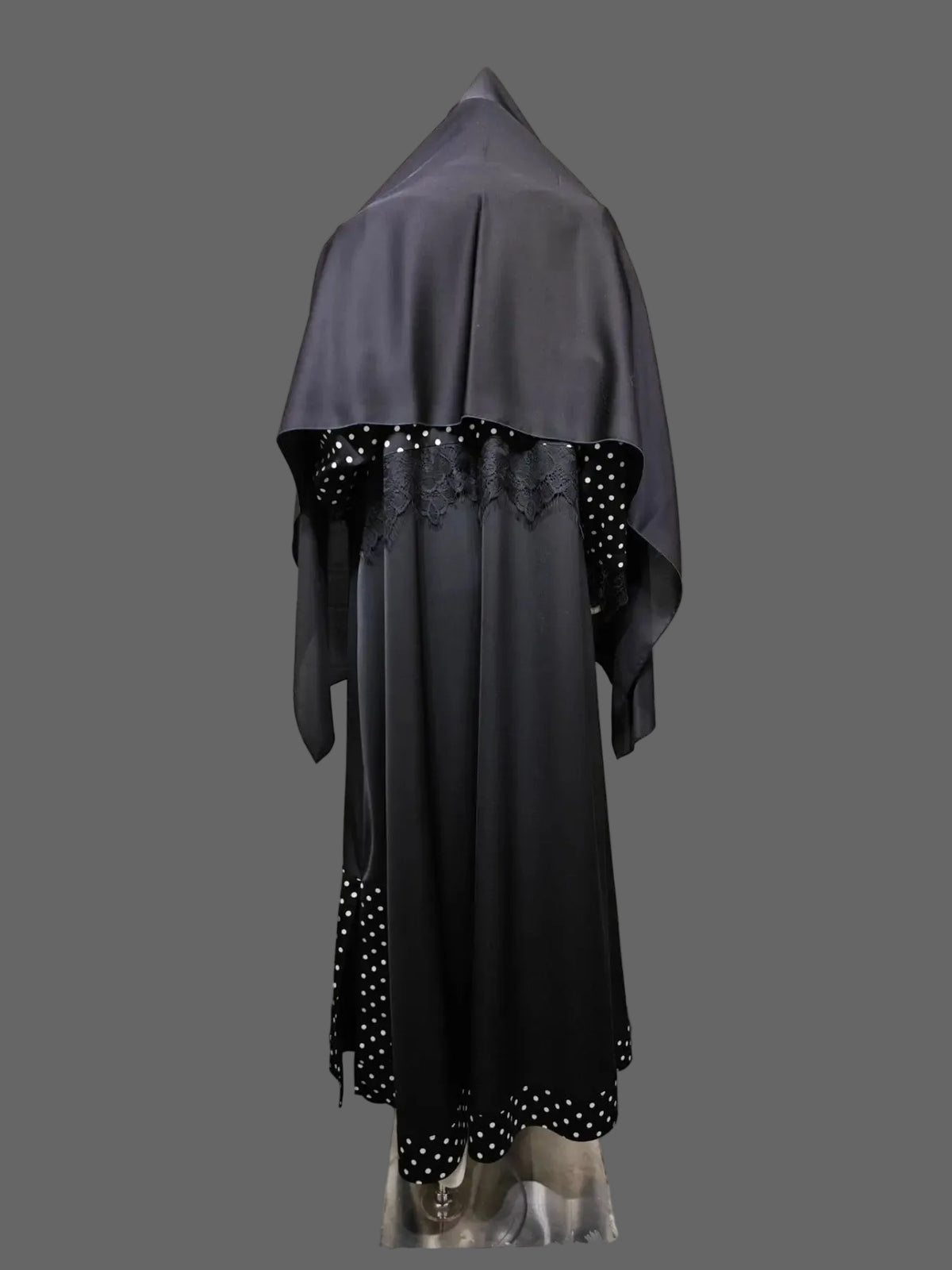 Black Wave Detail Patchwork Maxi Dress and Hijab Set, product view 2