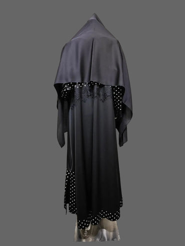 Black Wave Detail Patchwork Maxi Dress and Hijab Set, product view 2 2