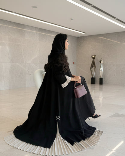 Black Patchwork Pearl-Embellished Open Abaya for Eid, product view 4 4