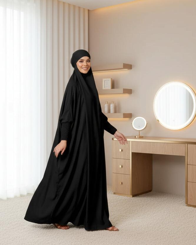 Black Solid Jilbab for Everyday Wear, product view 3