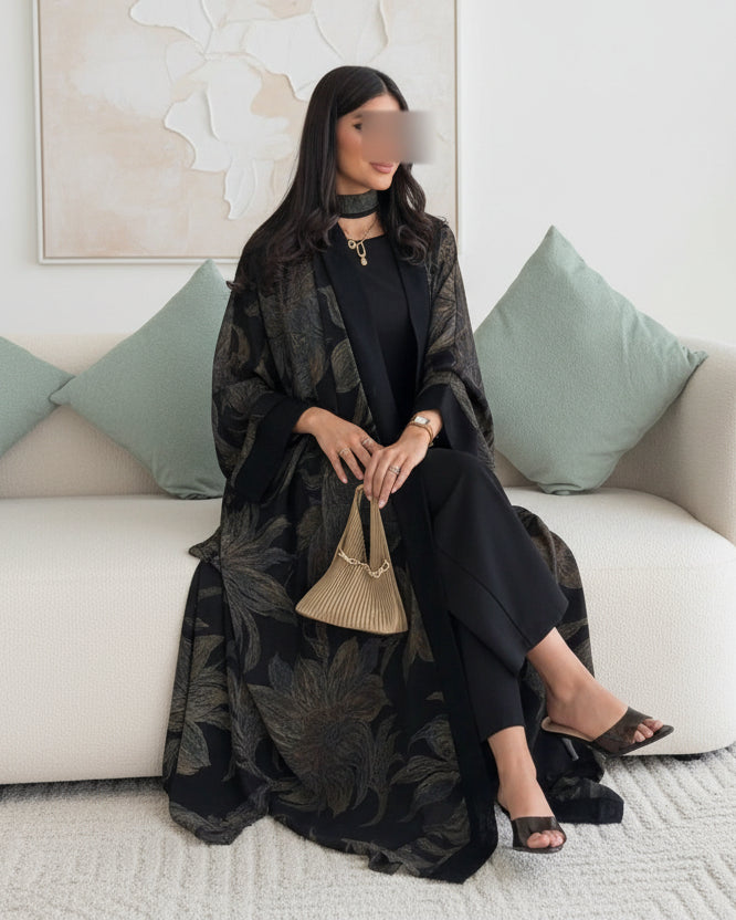 Set Abaya dan Hijab Sifon Hitam — imej produk