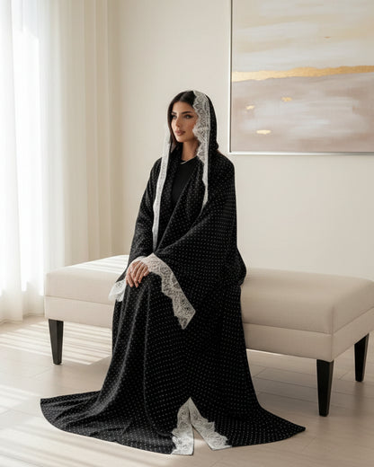 Black Polka Dot Lace-Trim Maxi Dress and Hijab Set, product view 5 5