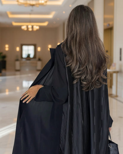 Black Solid Open Abaya for Eid, product view 3 3