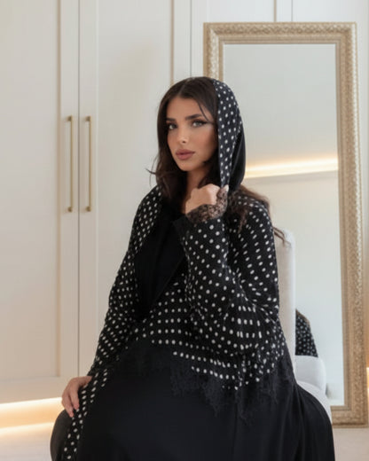 Black Wave Detail Patchwork Maxi Dress and Hijab Set, product view 4 5