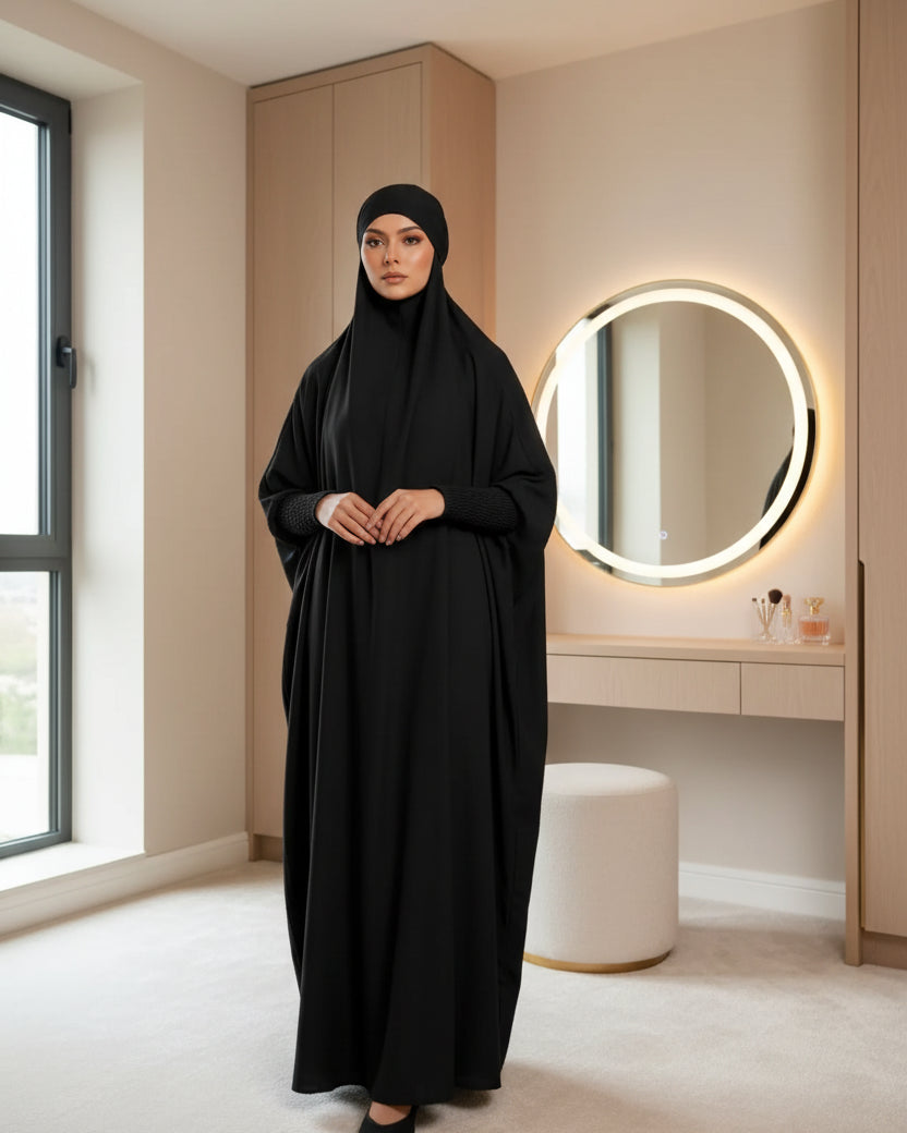 Black Solid Jilbab for Everyday Wear, product view 4