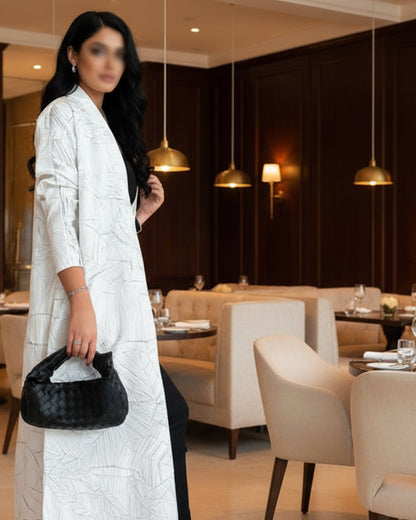 Contrast-Trim Open Abaya for Layering, product view 7 7