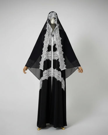 Black Scallop-Lace Abaya and Hijab Set for Eid, product view 6 2