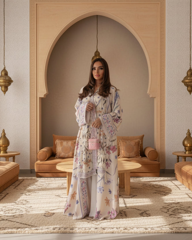 Floral Open Abaya for Layering, product view 2