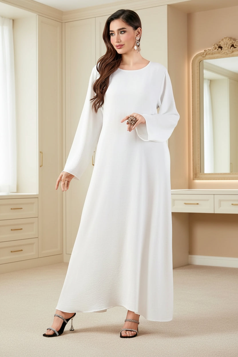 White Solid Modest Maxi Dress for Eid, product view 2