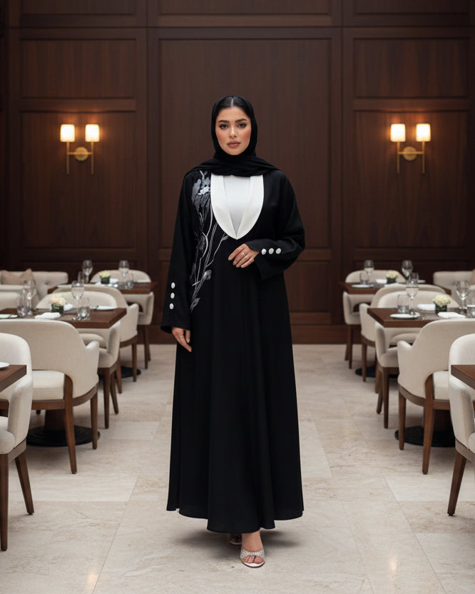 Black Floral Embroidered Abaya Style 02, product view 2
