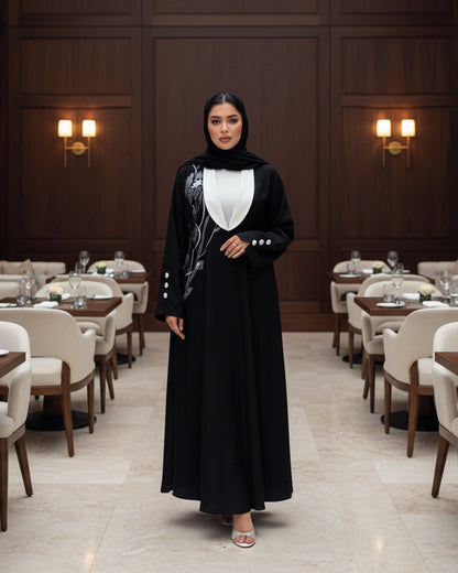 Black Floral Embroidered Abaya Style 02, product view 2 1