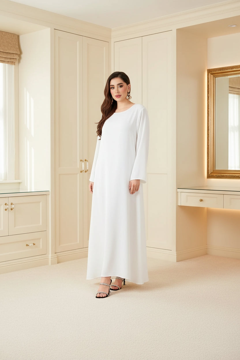 White Solid Modest Maxi Dress for Eid, product view 6