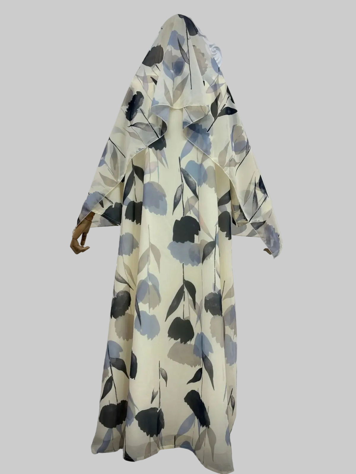 Apricot Botanical Print Abaya and Hijab Set for Eid, product view 2