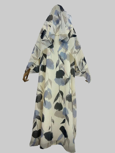 Apricot Botanical Print Abaya and Hijab Set for Eid, product view 2 2