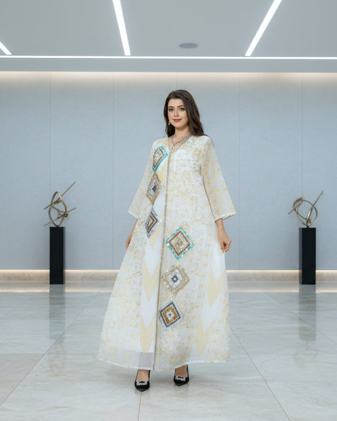 Apricot embroidered sequin modest maxi dress
