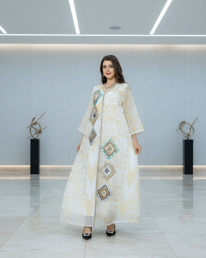 Apricot embroidered sequin modest maxi dress 4