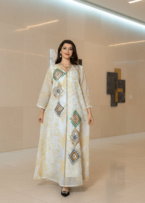 Apricot embroidered sequin modest maxi dress