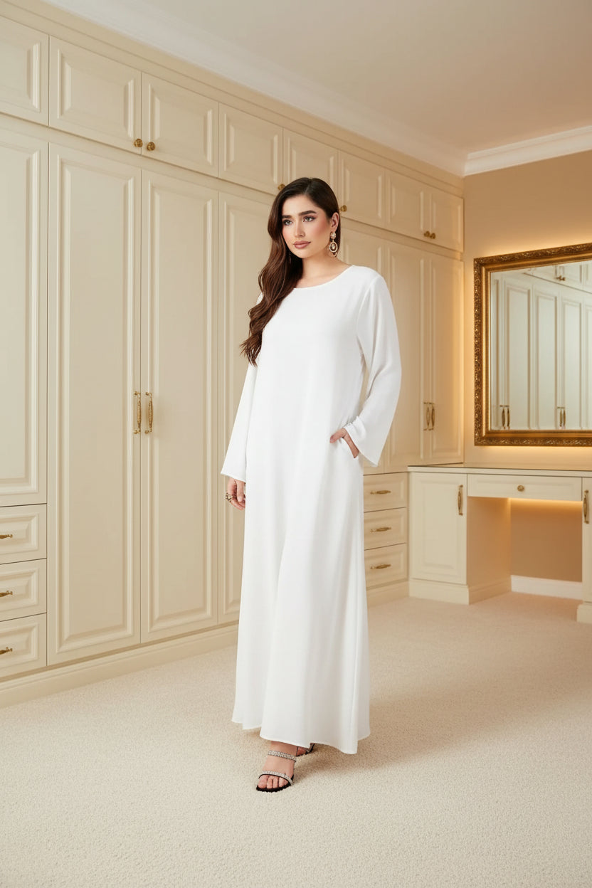 White Solid Modest Maxi Dress for Eid, product view 7