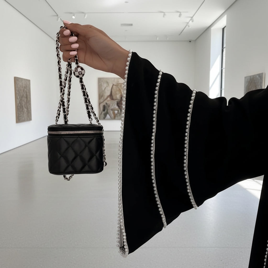 Black Beaded Open Abaya for Eid, product view 5