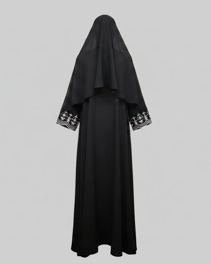 Black Botanical Embroidered Maxi Dress and Hijab Set for Everyday Wear, product view 2 2