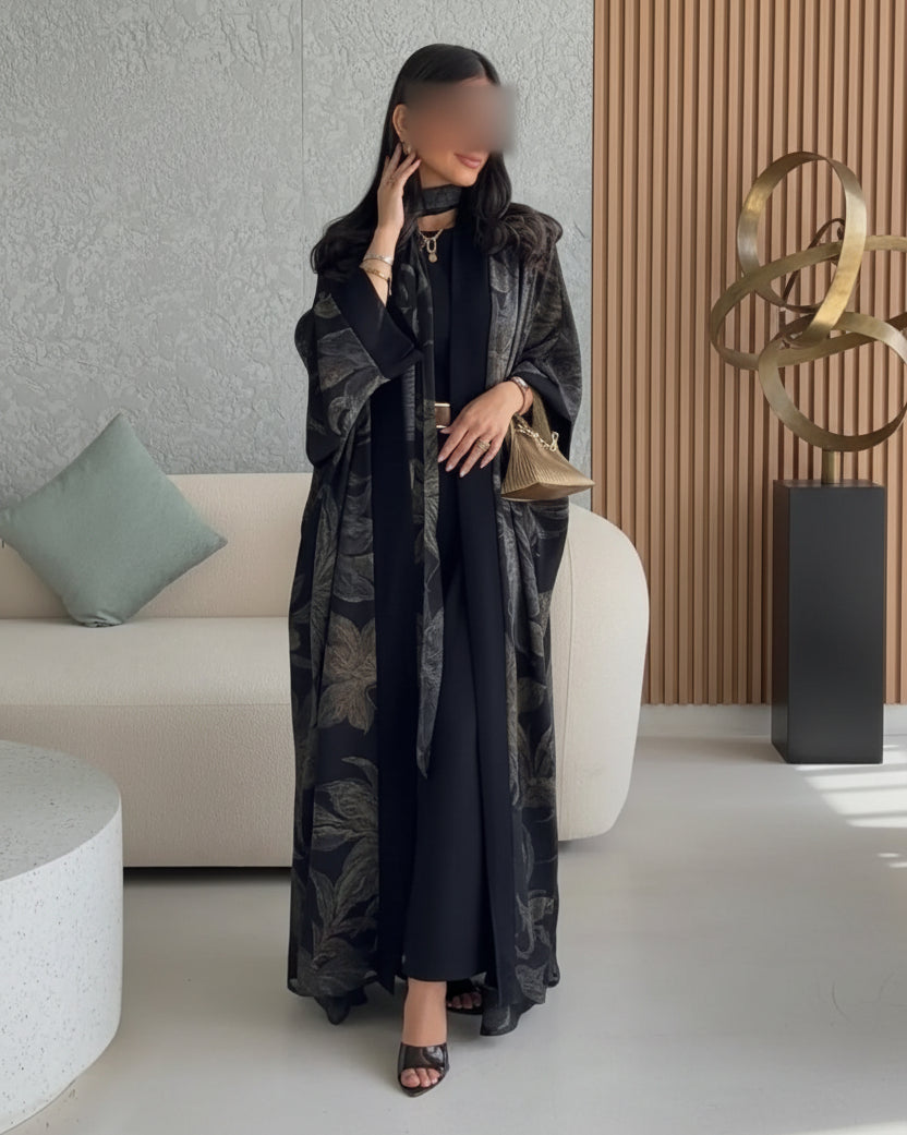 Set Abaya dan Hijab Sifon Hitam — imej produk 1