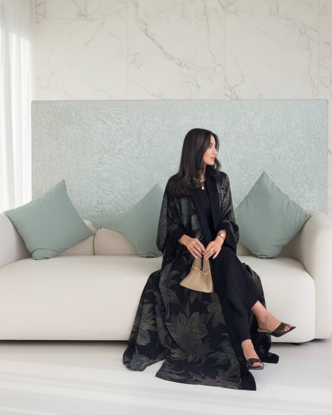 Set Abaya dan Hijab Sifon Hitam — imej produk