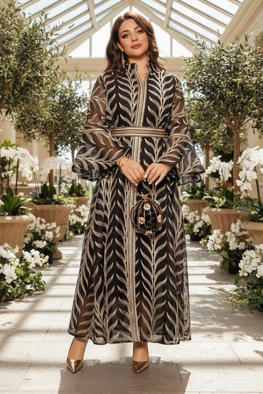 Black Embroidered Open Abaya for Eid, product view 5 2