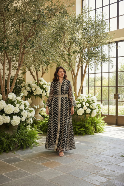 Black Embroidered Open Abaya for Eid, product view 6 5