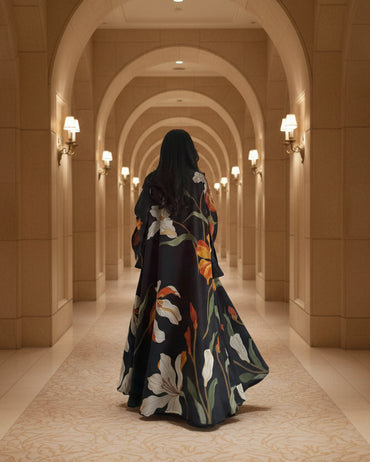Black Floral Abaya and Hijab Set, product view 2 2