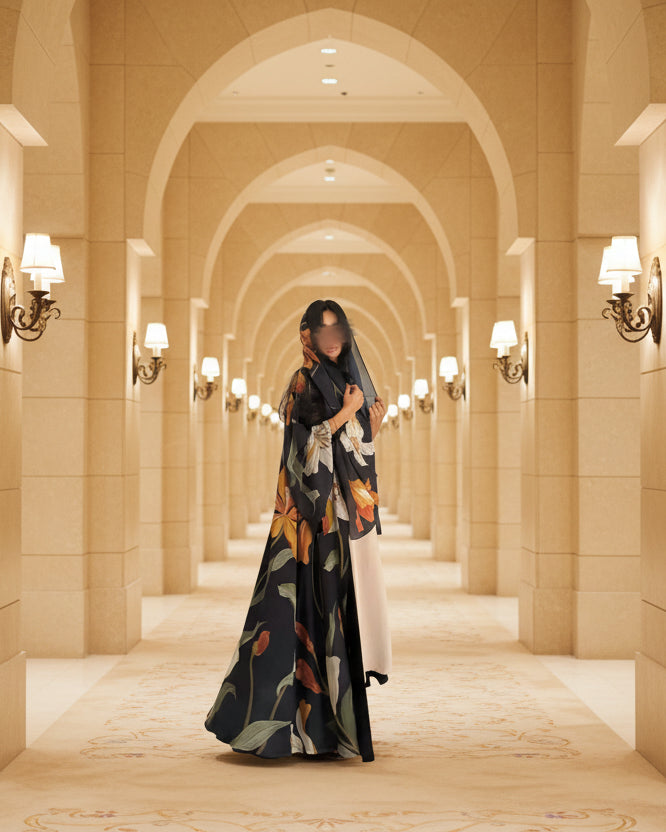 Black Floral Abaya and Hijab Set, product view 5